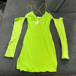 Missguided lime green double split dress sz M
